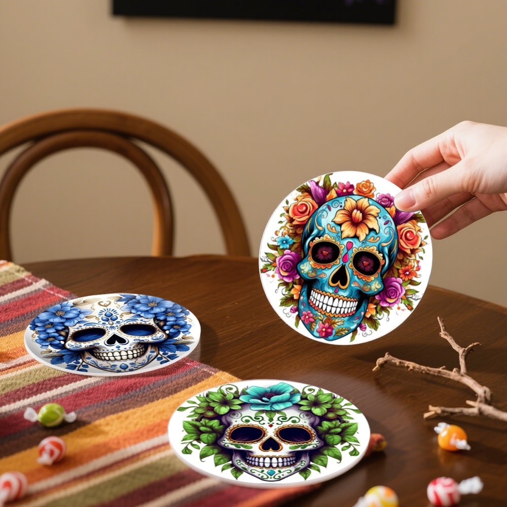 6pcs Halloween Skull Wooden Cu - Coaster Sublimation Blank review and price